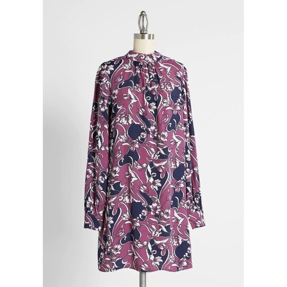 NWT ModCloth Retro Navy Blue & Pink  Floral Shift Dress - Picture 1 of 12